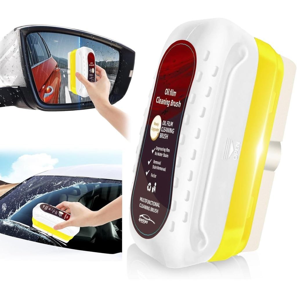 Automotive Oil Film Cleaning Brush with Reusable Foam Sprayer, Upgraded Antifog Glass Cleaning Board