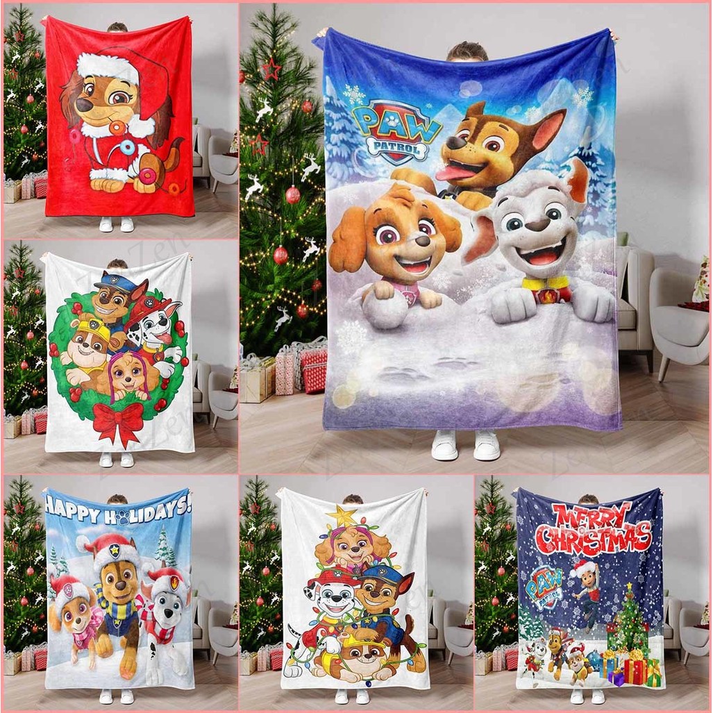 ผ้าห่มลาย Paw Patrol สำหรับเทศกาลแห่งความสุข ดีไซน์ตัวละครน่ารัก พรมนุ่มและอบอุ่น ใช้เป็นผ้าห่มเล่นห
