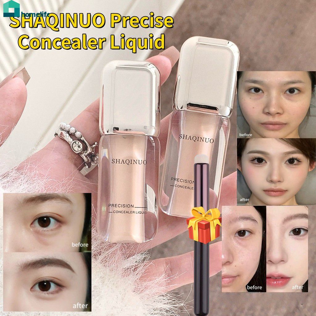 【ของขวัญฟรี】shaqinuo Precise Concealer Liquid Dark Circles Retouch Brightening Concealer & Peach Cor