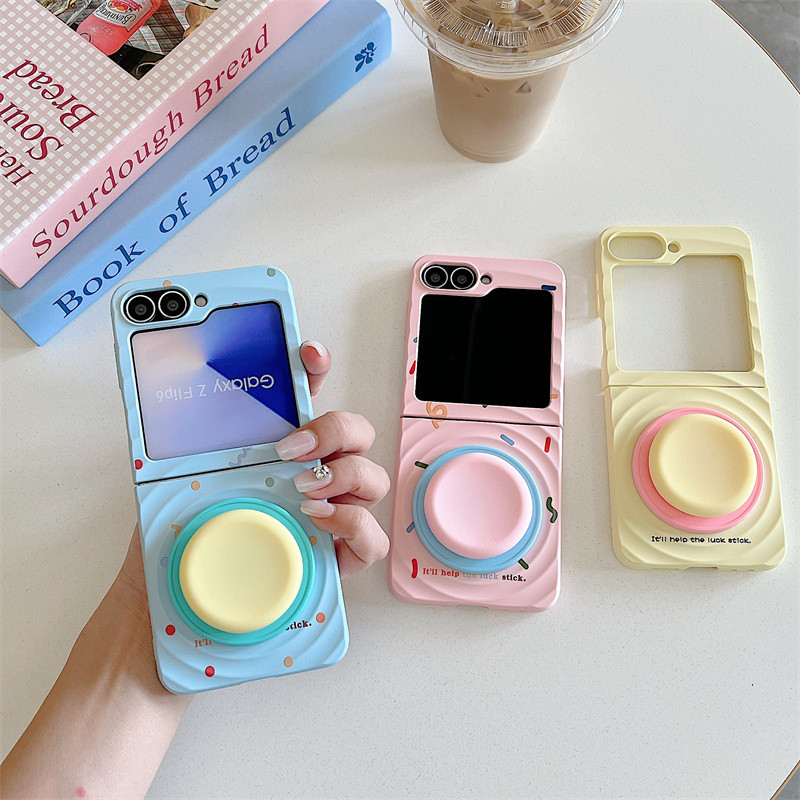 LUSHUO เกาหลีสีสัน Polka Dot เคสโทรศัพท์สําหรับ Samsung Galaxy Z Flip 7 6 5 4 Flip6 พร้อมขาตั้งน่ารั