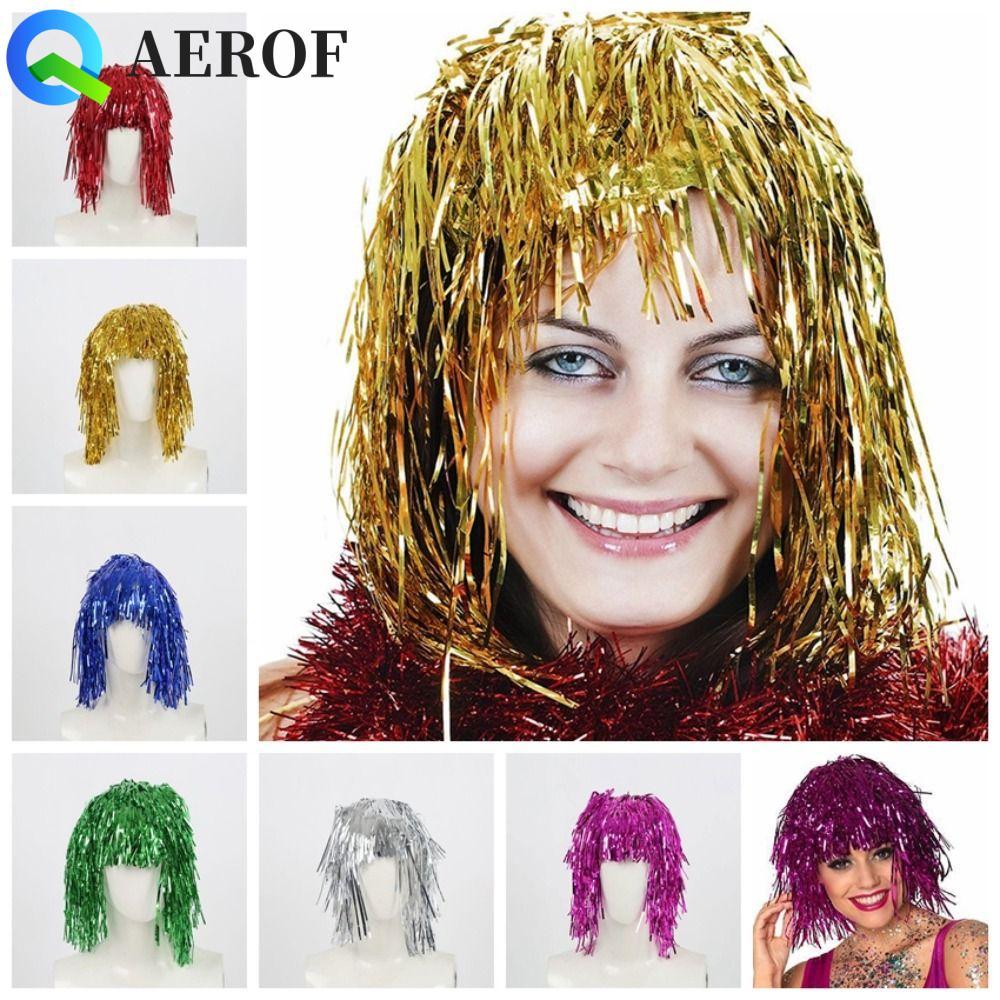 วิกผมลายfoil แบบสั้นแวววาว สำหรับคอสเพลย์และงานปาร์ตี้ พร้อมสไตล์ฮาโลวีน