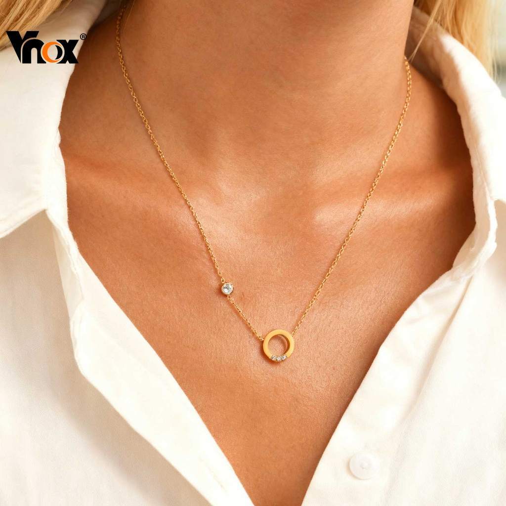 Vnox Gold Geometric Zircon Cubic จี้สร้อยคอผู้หญิง,Non Tarnish Link Chain เครื่องประดับของขวัญ
