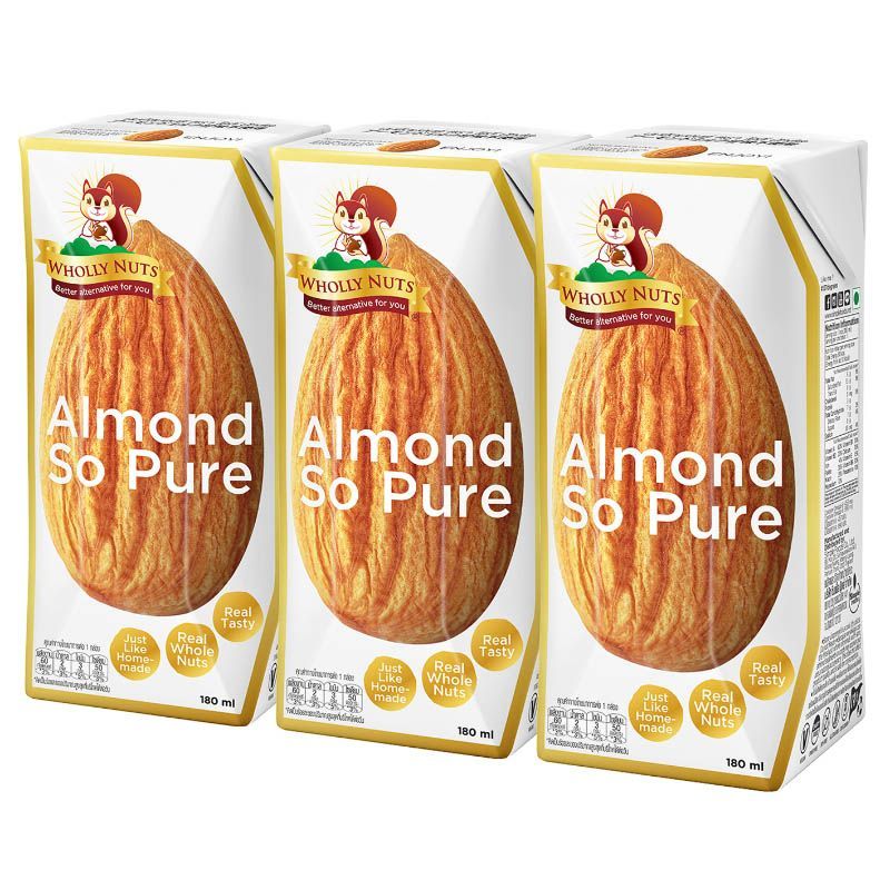 โฮลี่นัทส์นมอัลมอนด์ผสมเมล็ดทานตะวัน 180มล. แพค 3 Wholly Nuts Almond Milk 180ml. Pack 3 [หมายเลขบาร์โค้ด 8859636810079 ]