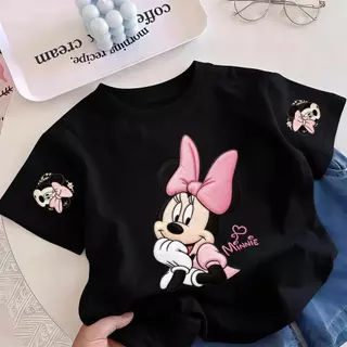 Pebbi Baby เสื้อยืดเด็กฤดูร้อนรุ่นใหม่ ลายปักมินนี่เมาส์ Minnie Mouse ดิสนีย์ ผ้าฝ้ายแท้100% นุ่มสบาย เสื้อแขนสั้นเด็กผู