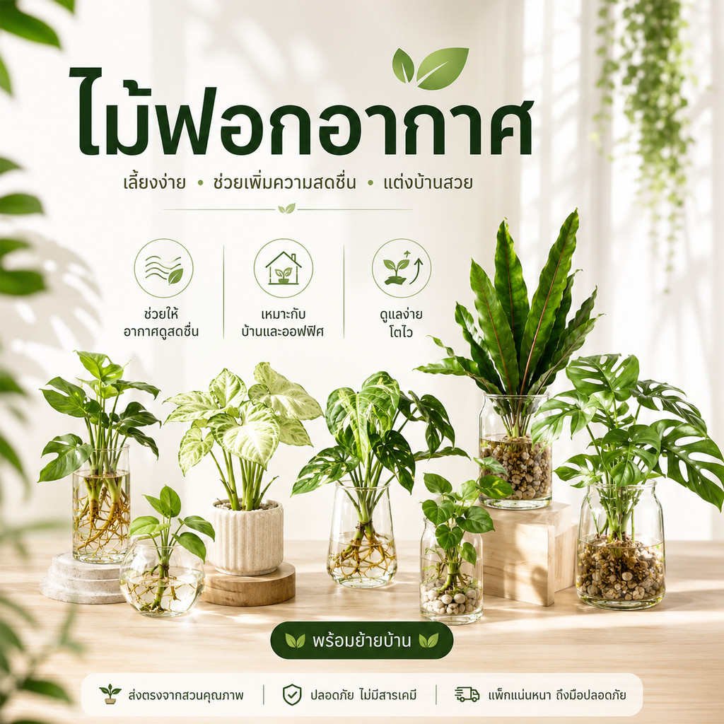 ต้นไม้ฟอกอากาศ (ส่งแบบถอนราก ไม่มีกระถาง) ไม้มงคล ปลูกน้ำได้ แต่งบ้านมินิมอล ดูแลง่าย