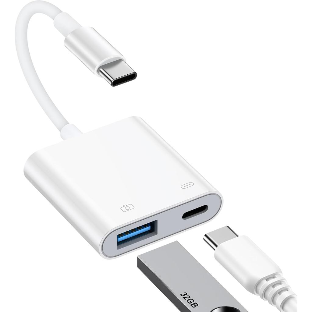 อะแดปเตอร์ USB C OTG, 2 in 1 USB-C to USB Adapter Type C สาย USB 3.0 Splitter Charger สําหรับ Samsun