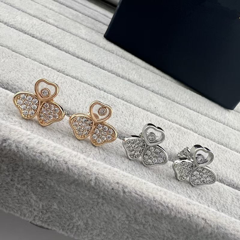 V Gold Clover ต่างหูเพชรหัวใจชุบ 18K Rose Gold แฟชั่นต่างหูพรีเมี่ยม 7.3 alvp