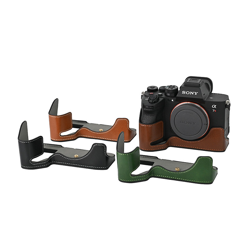 เหมาะสําหรับ Sony A7R5 Half Case กระเป๋ากล้องหนังฐานหน้าต่าง a7r5 เคสป้องกัน