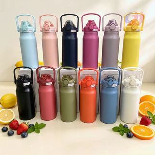 ขวดน้ำสแตนเลส1200ml สำหรับกีฬา เดินทาง พร้อมหูหิ้ว แขวนได้ เก็บความร้อน-เย็นได้นาน ขวดน้ำพกพา สีสวยหลายสี และใช้ประจำวัน