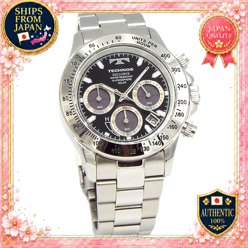 TECHNOS Solar Chronograph Men's Watch Black TAE4001ASB