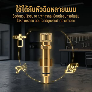 TH-Living แปลงปืน หัวสวมเร็ว 1/4" ทองเหลือง ข้อต่อ ปืนฉีดน้ำแรงดันสูง ปลายปืน คอปเปอร์ ใช้ได้กับปืนฉีดน้ำหลายยี่ห้อ