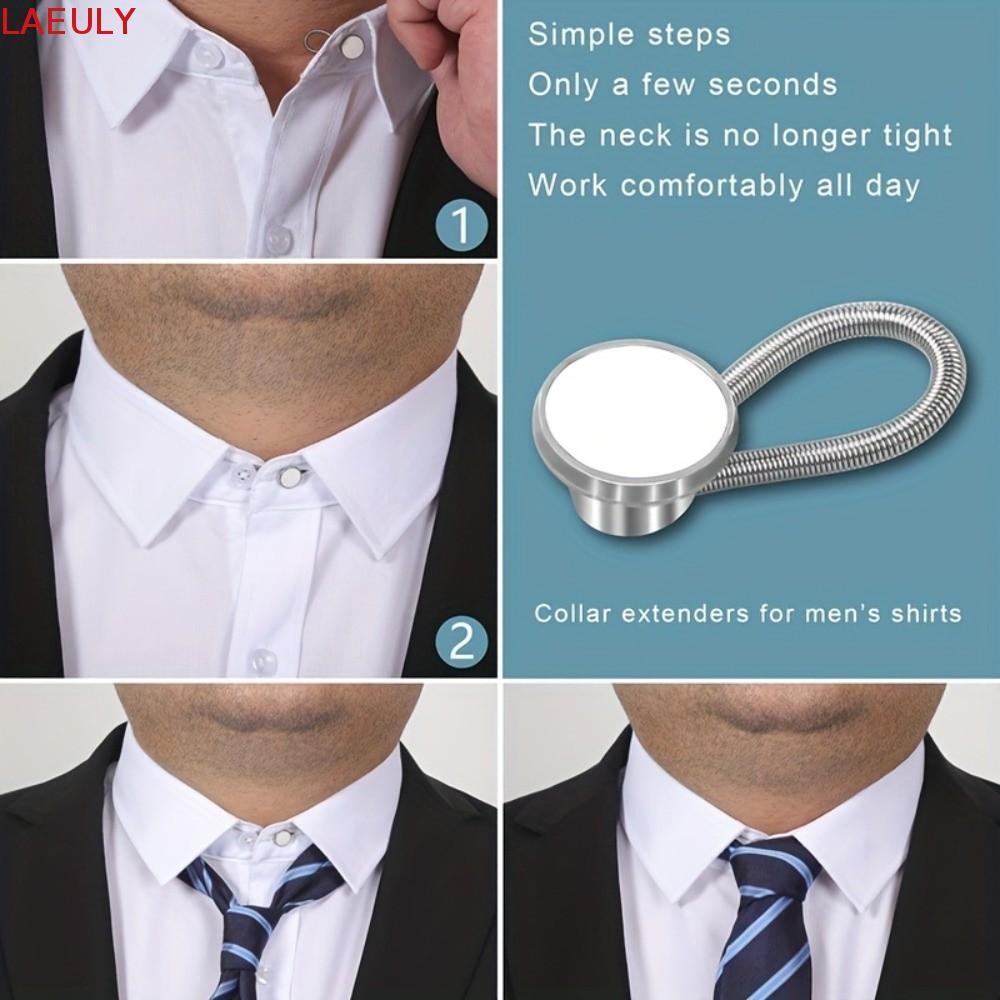 LAEULY 10 ชิ้น Collar Extenders, 10 ชิ้นชุดโลหะผสมฤดูใบไม้ผลิเสื้อปุ่ม Flex, คอขยายห่วงยืดหยุ่นไม่มี