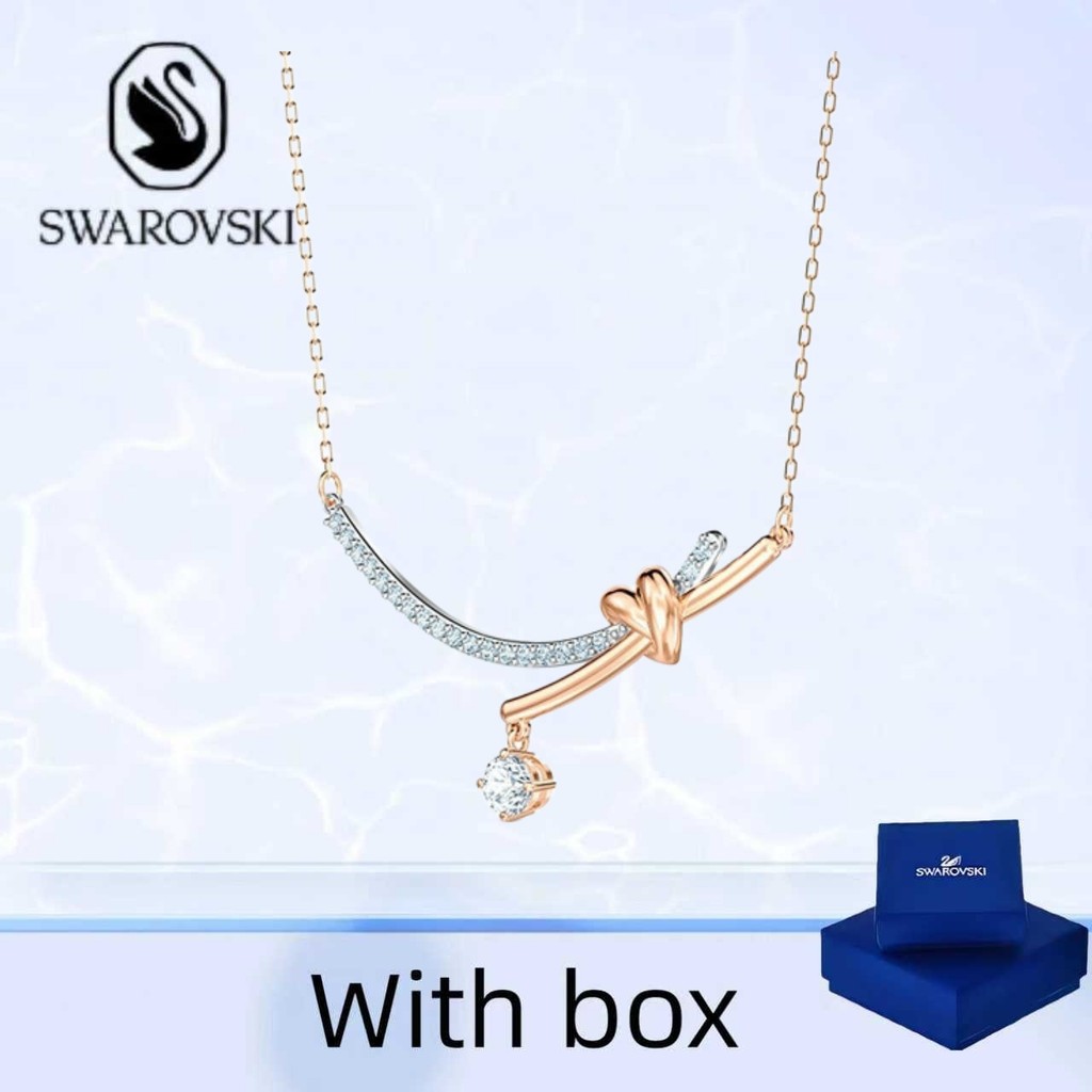 Swarovski (พร้อมกล่อง) ซื้อสร้อยคอเครื่องประดับเงินแท้ Swarovski Life HRT Knot แฟชั่นสร้อยคอหญิงหรูห