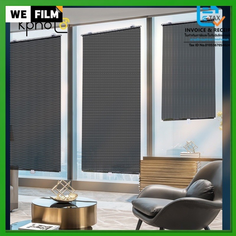 ม่านทึบแสง 100% ม่านม้วนกันแสง Roller Shades ม่านม้วนกันความร้อน ม่านบังแดดแบบสไลด์ยืดหด ไม่ต้องเจาะผนัง