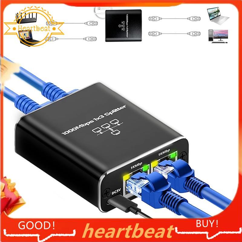 Gigabit RJ45 Splitter LAN Extension Adapter ความเร็วสูง 1 ถึง 3, 1000Mbps LAN Splitter RJ45 Splitter