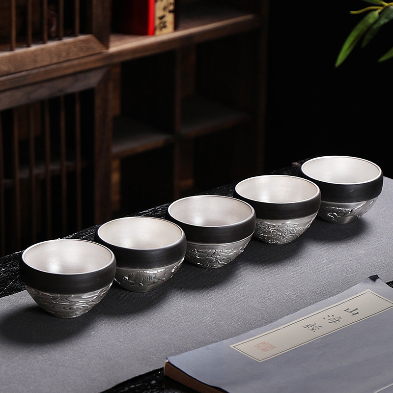 Gilt Silver Purple Clay Silver Cup 999 Personal Dedicated Master Silver Tea Cup ถ้วยชาถ้วยชา Porcela