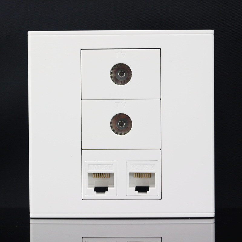 4 in 1 Wall Socket 86 ประเภท 2 พอร์ต CAT5E/CAT6 RJ45 LAN + 2 TV Coaxial CATV Combo Wall Faceplate Du