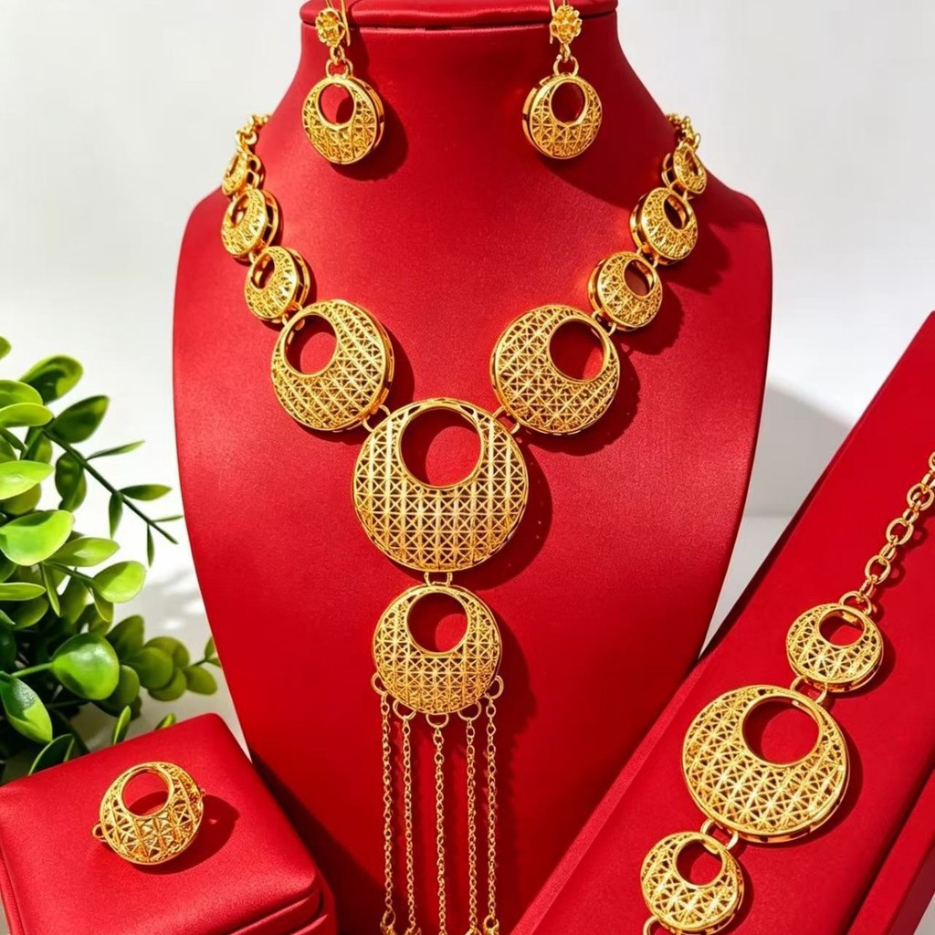 เครื่องประดับดูไบตะวันออกกลาง Gold-Plated 34k สร้อยคอต่างหูแหวนสร้อยข้อมือชุดเครื่องประดับแอฟริกันหร