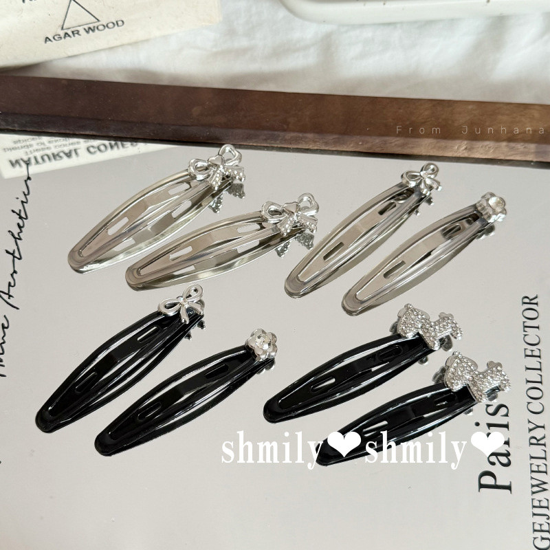 สไตล์เกาหลี Minimalist Cool สไตล์โลหะโบว์ Hairpin Niche ด้านข้างหักผม BB คลิปบรรยากาศ Hairpin