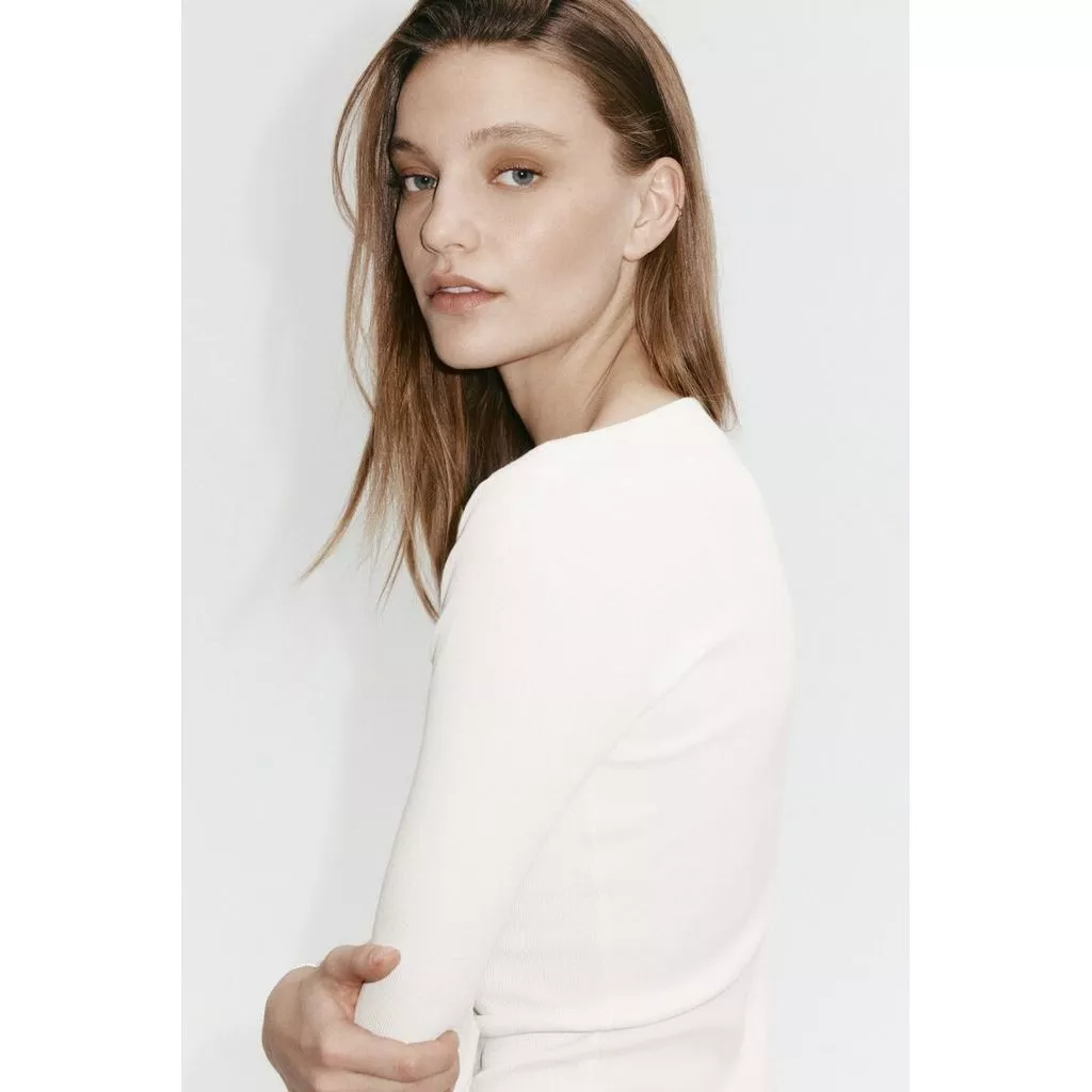 H&M(เอชแอนด์เอ็ม) เสื้อคอเรือผ้าริ๊บ Women Ribbed boat-neck top 1328441_1