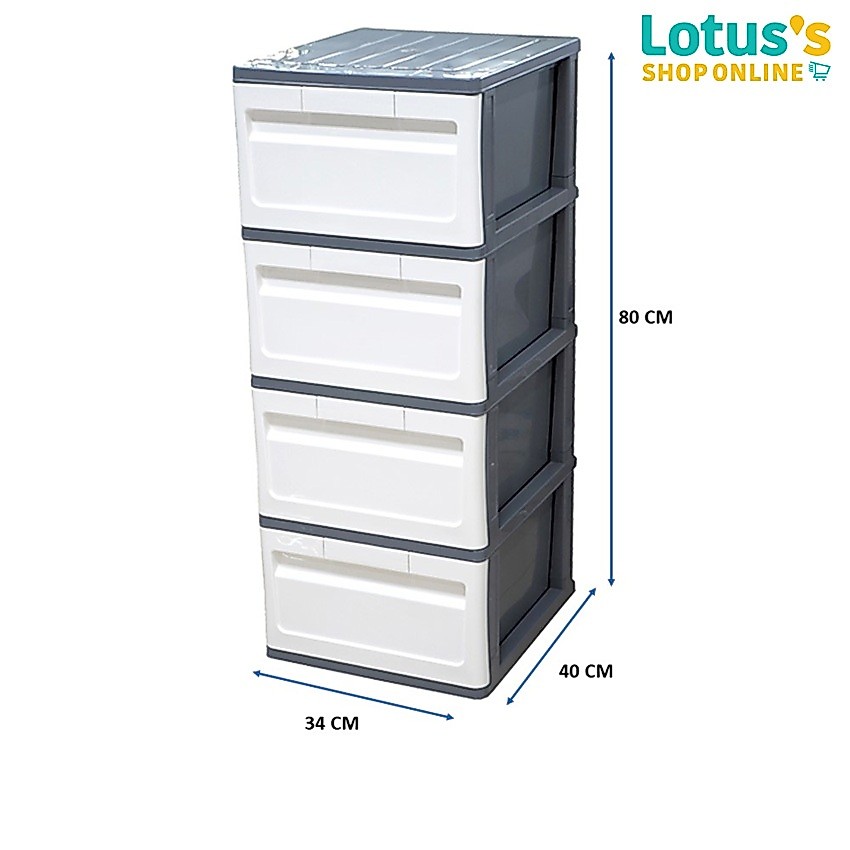 โลตัส ตู้ลิ้นชัก MINI DIY สีเทาขาว 4 ชั้น ขนาด 34x40x80 ซม. LOTUSS DRAWER MINI DIY GRAY-WHITE 4TIERS 34X40X80 CM.