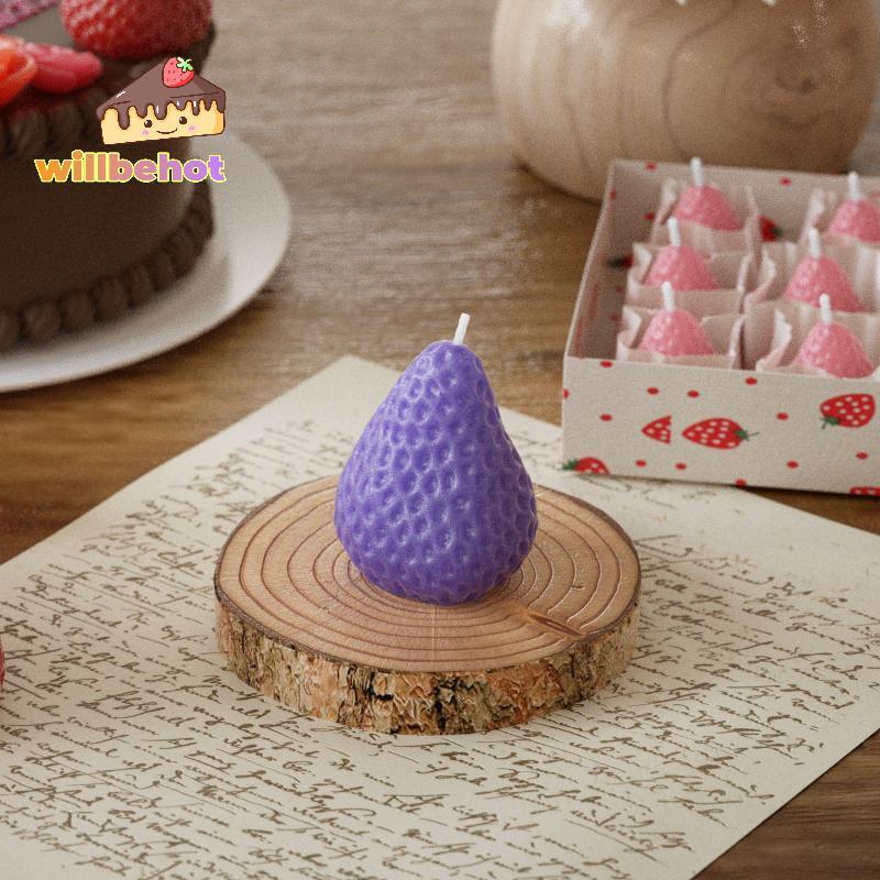 [Willbehot-t] แม่พิมพ์เทียนอโรมาเธอราพีซิลิโคน 3D Design รูปทรงสตรอเบอร์รี่สําหรับโครงการบ้านขี้ผึ้ง [ใหม่]