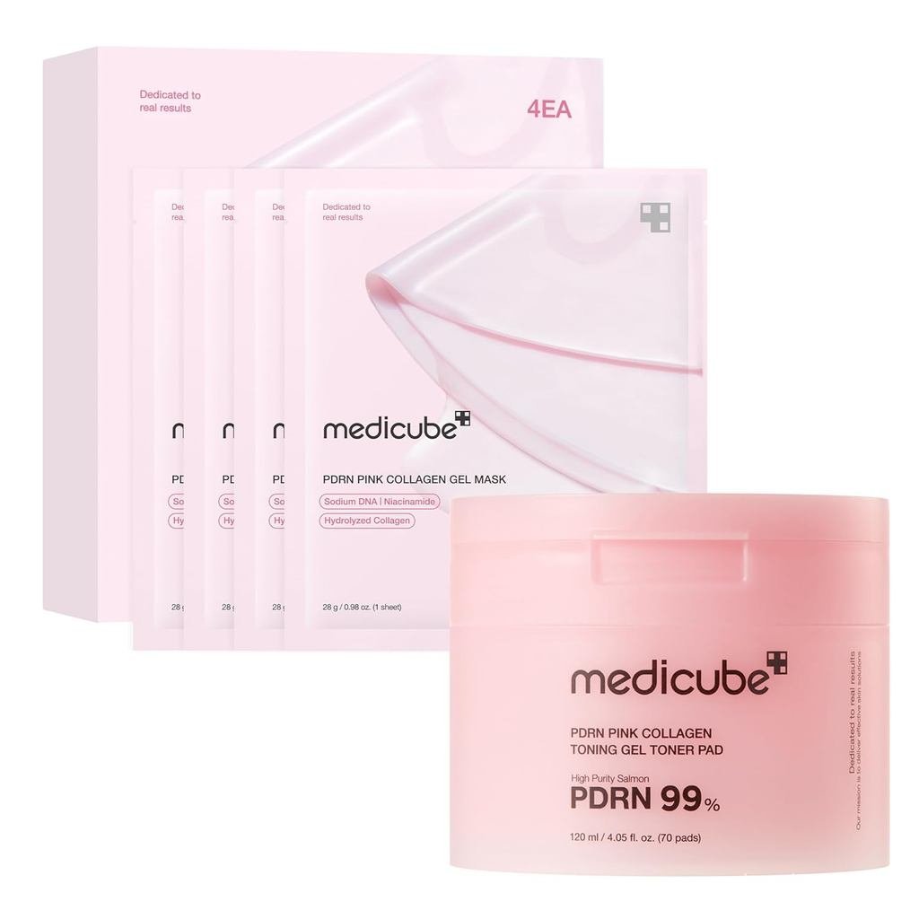 Medicube Pink PDRN Day & Night Gel Duo: Salmon DNA PDRN มาส์กเจลเจลลี่คอลลาเจนสีชมพู (4ea) และ Colla