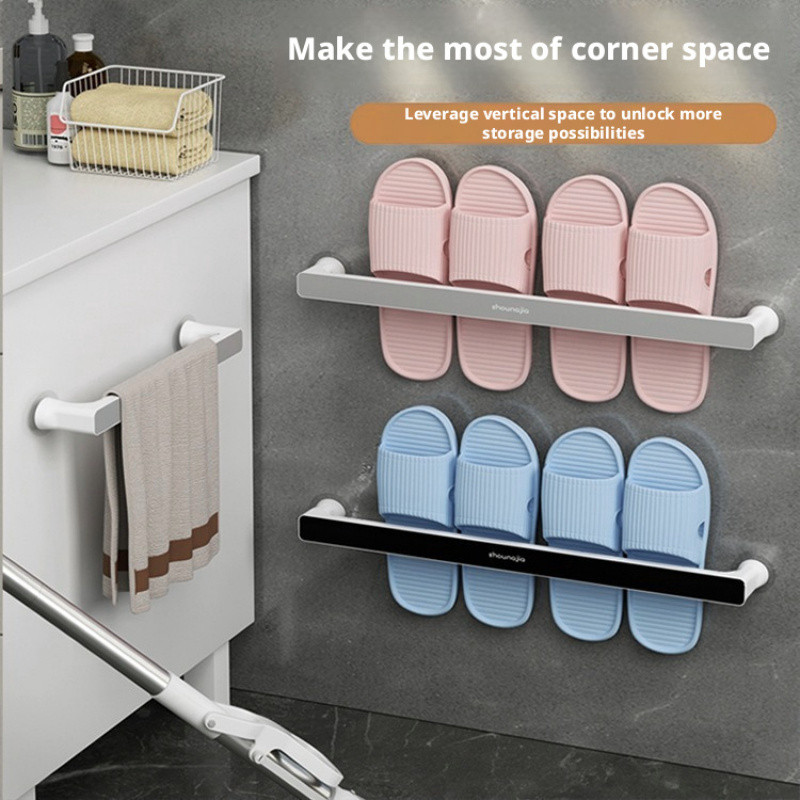 [Spot Goods]Wall-mounted slipper rack  No-Drill Towel Storage Hanging Rod Toilet and bathroom storag