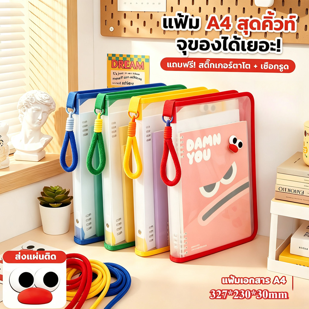 กระเป๋าเอกสาร A4อุปกรณ์สํานักงาน แฟ้มเอกสาร กันน้ำ กันฝุ่น ปกใสพาสเทล Document Folder กันน้ำ ใส่สมุดและปากกาได้
