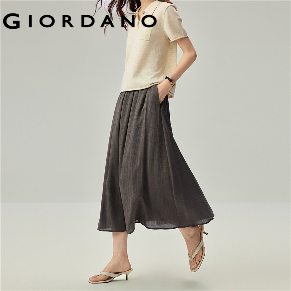 GIORDANO WOMEN Textured elastic waist maxi skirt 18466619