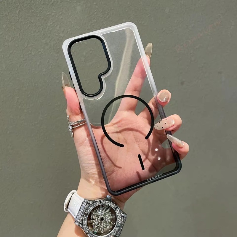 คริสตัลใสไล่โทนสีป้องกันสีเหลืองเคสโทรศัพท์สําหรับ Samsung Galaxy S26 S25 S24 S23 แม่เหล็กพิเศษไร้สายชาร์จปลอก Frosted Soft TPU ชายแดนกันกระแทกปกหลัง