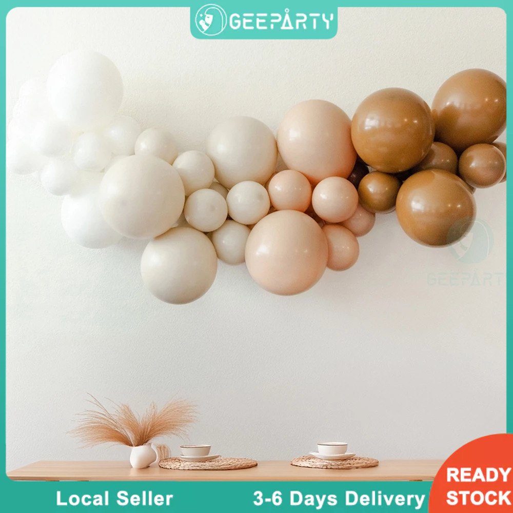 GeeParty ชุดลูกโป่งกาแลนด์ 63 ชิ้น โทนนู้ด สีขาวครีม น้ำตาล ตกแต่งวันเกิด วันครบรอบ งานปาร์ตี้ ของตกแต่งงานเลี้ยง
