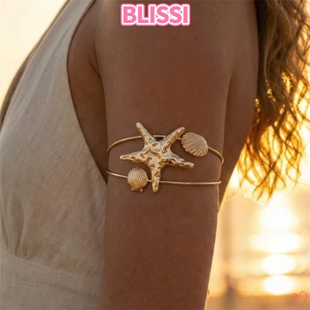 ความสุข‌I Arm Cuff Bracelet, Scallop Shape Adjustable Starfish Arm Jewelry, Elegant Gold Bracelet Wo
