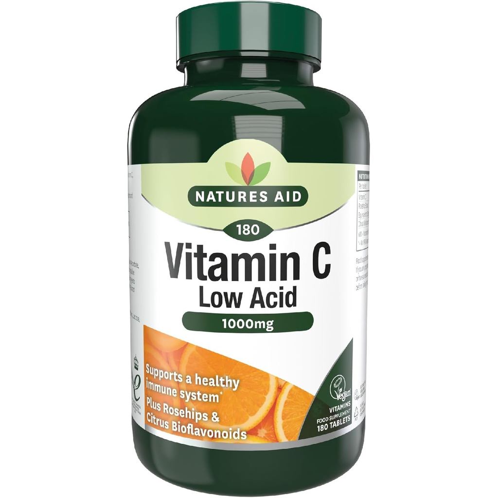 Natures Aid Low Acid Vitamin C 1000mg – รองรับภูมิคุ้มกันความแข็งแรงสูง, การป้องกันสารต้านอนุมูลอิสร