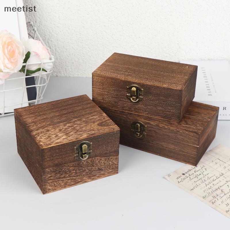 MEET Vintage-Inspired กล่องไม้พร้อมฝาปิดบานพับสี่เหลี่ยม Jewellery Craft กล่องเก็บสําหรับตกแต่งบ้าน DIY Hand-Made วันแม่ TH