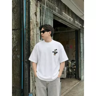 YOLO เสื้อยืด OVERSIZE เสื้อยืดโอเวอร์ไซส์ เสื้อยืดแขนสั้น คอเสื้อหนา 1 นิ้ว ผ้าฝ้ายแท้ ทรงหลวม Y2623023