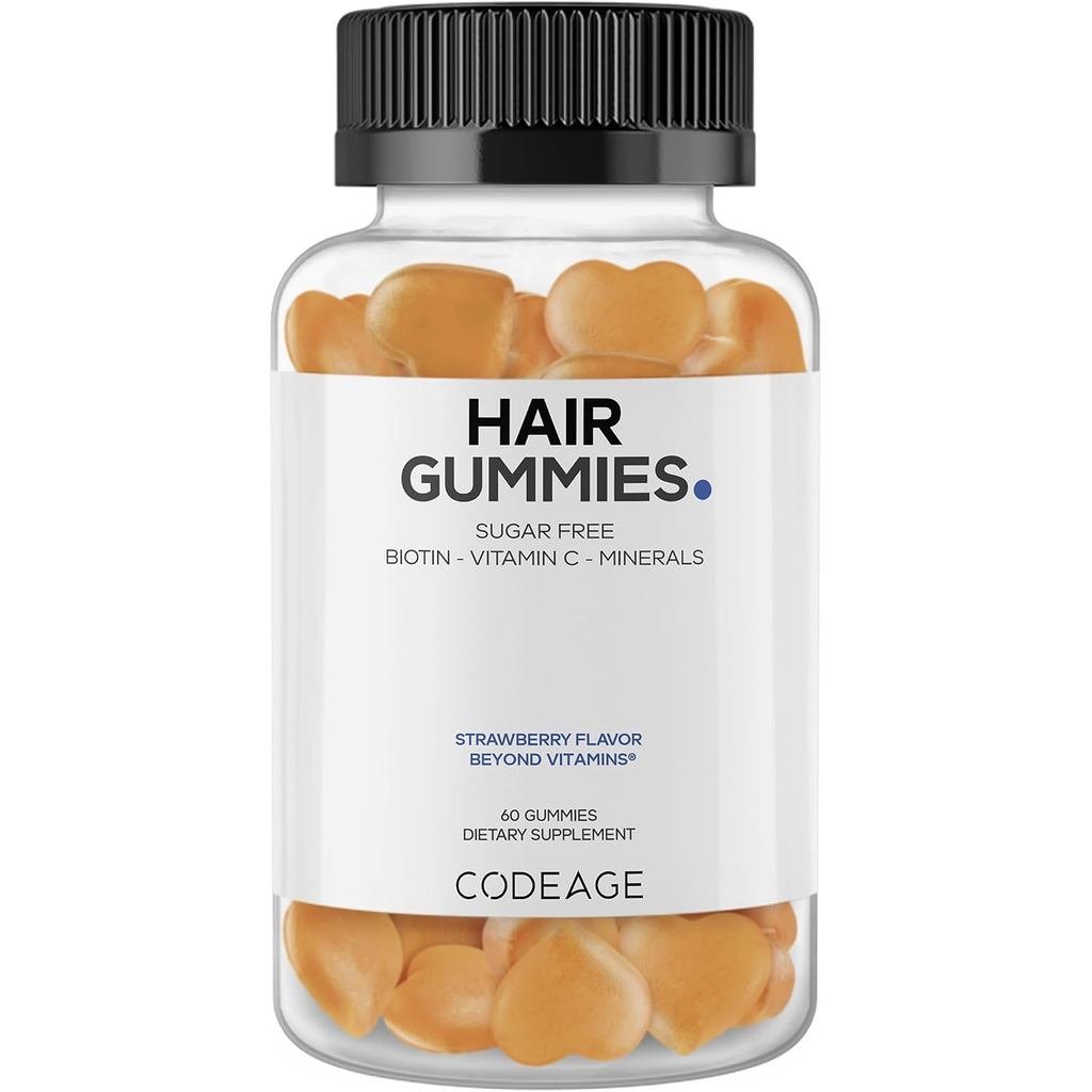 Codeage Hair Gummies, Biotin 5000 mcg, Sugar Free Growth Gummy Vitamins A, C, B6, B12, D3, Zinc, Ino