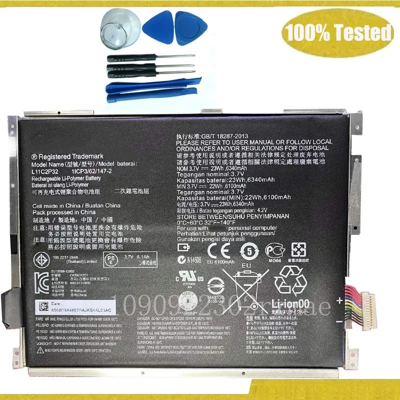 Full 6340mAh L11C2P32 L12D2P31 แบตเตอรี่แท็บเล็ตสําหรับ Lenovo IdeaTad S6000 S6000-H A7600 A7600-HV 