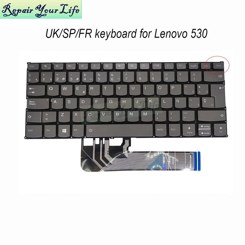UK ฝรั่งเศส AZERTY สเปนคีย์บอร์ดแบ็คไลท์สําหรับ lenovo โยคะ 530-14 530-14IKB 530-14ARR C640-13IML Fl