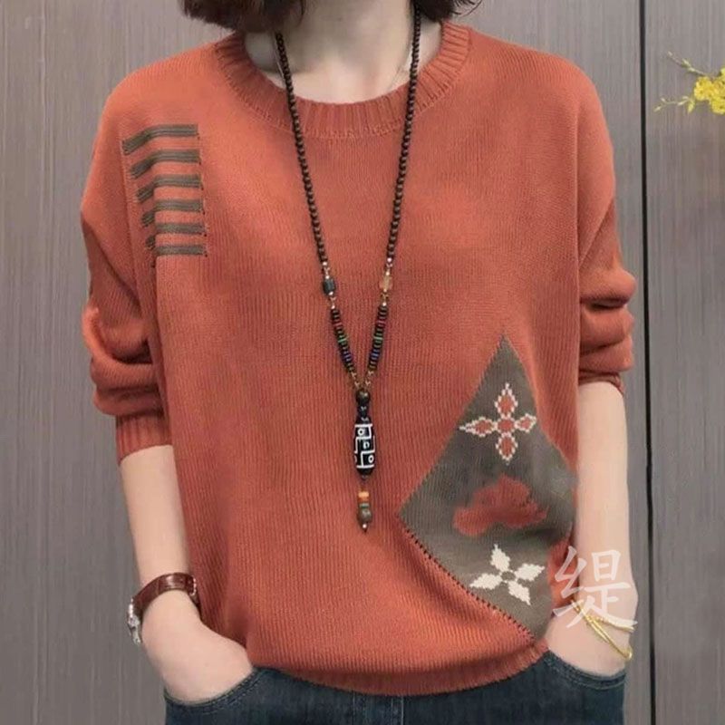 เสื้อสเวตเตอร์ทรงหลวมแฟชั่นและลําลองแบบใหม่ของผู้หญิงเสื้อถักคอกลมมีสไตล์และอเนกประสงค์พร้อมสไตล์สลิมมิ่งและอินเท