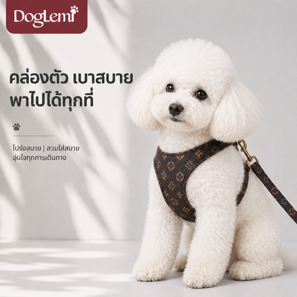 【DogLemi】สายจูงสุนัขแฟชั่น ชุดสายรัดอกดีไซน์หรู น้ำหนักเบา ใส่เที่ยว ถ่ายรูปสวย