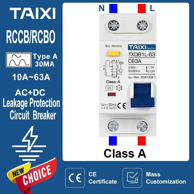 Residual Current Circuit Breaker RCBO ประเภท 30mA MCB 1P + N 10A 16A 20A 32A 40A 63A Earth Leakage O