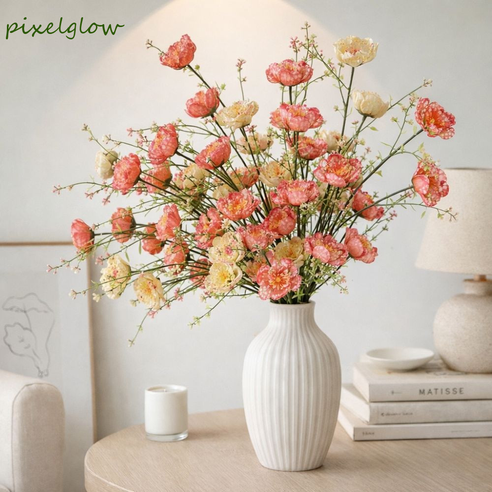 พิกเซลLOW ดอกไม้ผีเสื้อประดิษฐ์, ศิลปะ Fade-Resistant จําลอง Rhododendron, ช่อดอกไม้ Handmade ที่สมจ