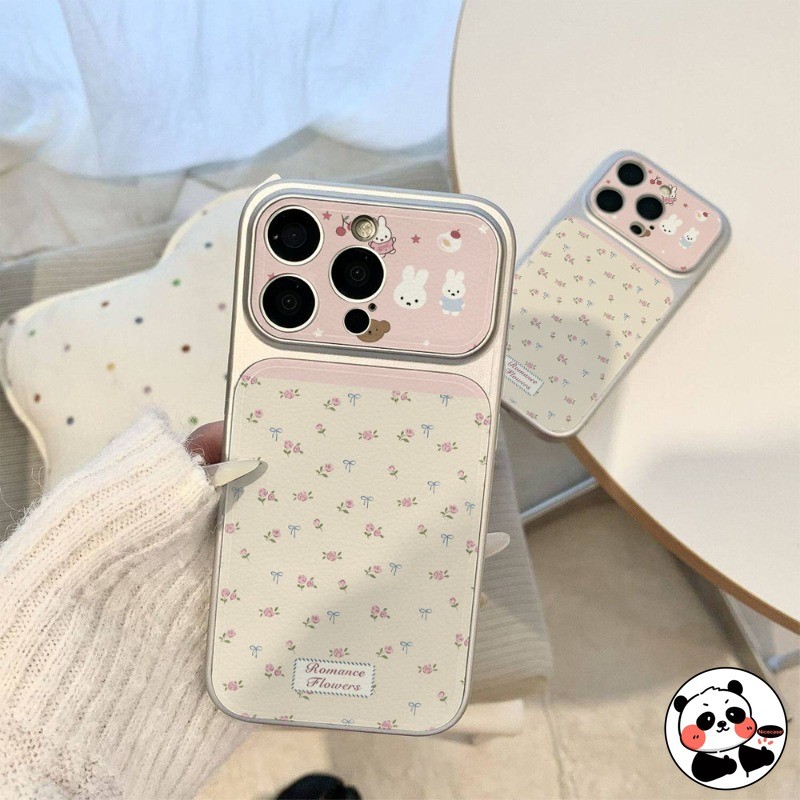 กระต่ายน่ารักเคสโทรศัพท์สําหรับiPhone 17 Air 16E 16 15 14 13 12 11 Pro Max XR XS Max X 8 7 6 6s Plus SE3 SE2 หรูหราปกหนังPUการ์ตูนดอกไม้Elegantปลอกนุ่ม
