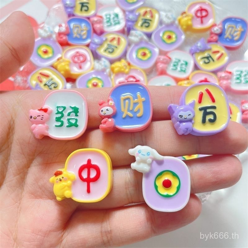 ยอดนิยมน้ํามันหยดการ์ตูน Sanrio Mahjong Series diy อุปกรณ์เสริมเคสโทรศัพท์ Hairpin Headdress Hole รอ