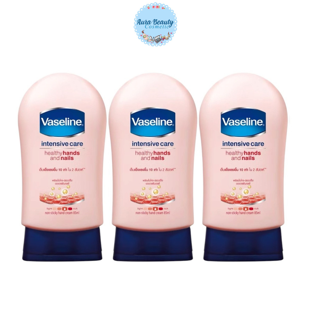(3หลอด/แพ็ค) Vaseline Healthy Hands And Nails Hand Cream 85มล. วาสลีน เฮลธี่ แฮนด์ เนล ครีมบำรุงมิอและเล็บ ครีมทามือ