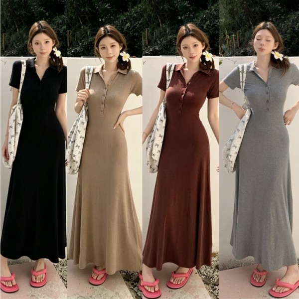 HEMOLux Dress ชุดเดรสสไตล์เรียบง่าย คอโปโล ผ้าโมดัลยืดหยุ่น ช่วยดูผอม สวมใส่ง่าย แม่ท้องใส่ได้#11012