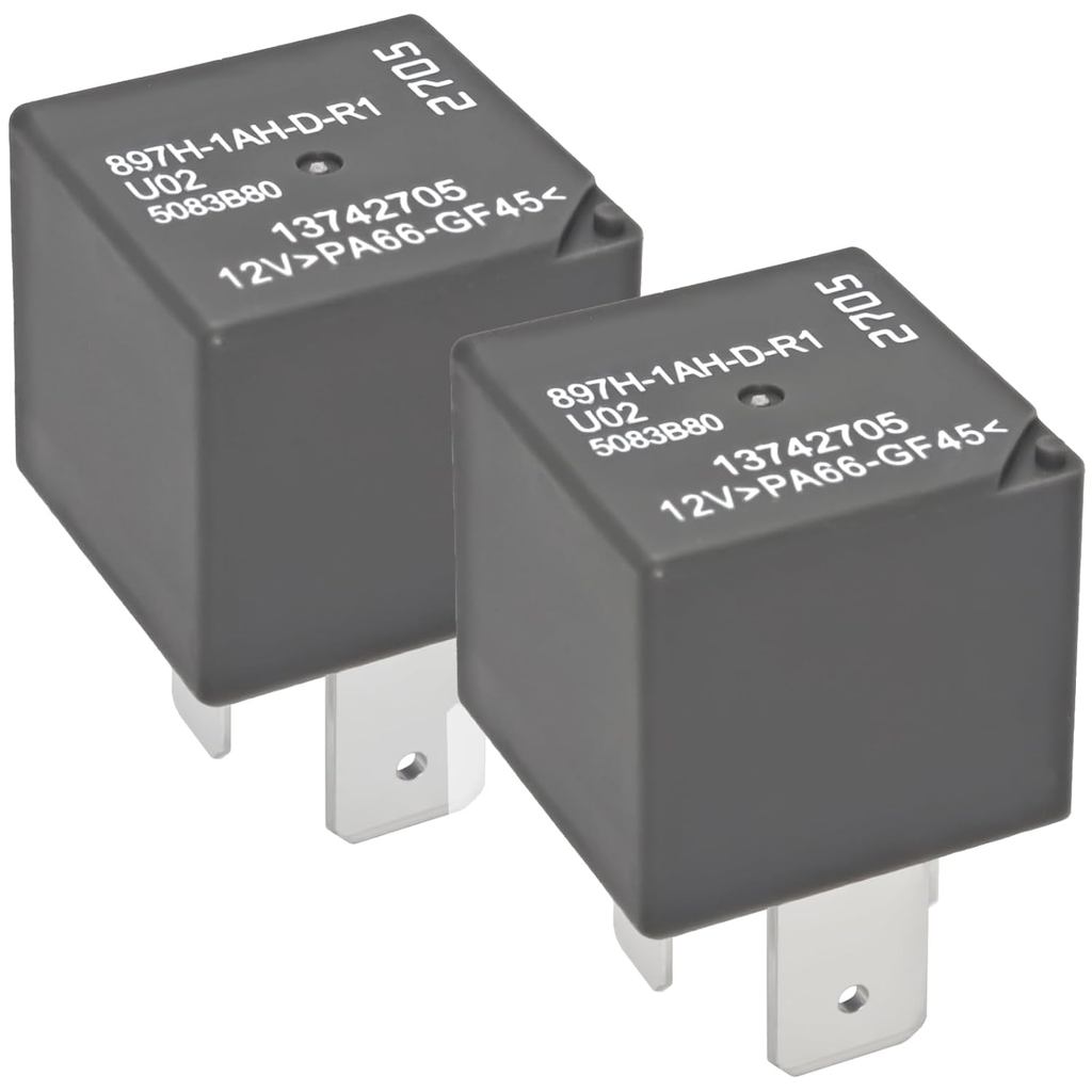 รีเลย์ 897H-1AH-DR1 U02 13742705 (แพ็ค 2), 12V 4Pins ปลั๊กรีเลย์ยานยนต์ขนาดเล็กกําลังสูง - 12VDC 70A