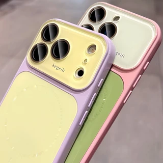 ลาเวนเดอร์ & Lemon Schem + Lanyard ไล่ระดับสีหน้าต่างขนาดใหญ่กรณีปุ่มกล้องสําหรับ iPhone 13 14 15 16 17 Pro Max กรณี Enclosed Anti-fall กันกระแทกปกหลังขอบนุ่ม