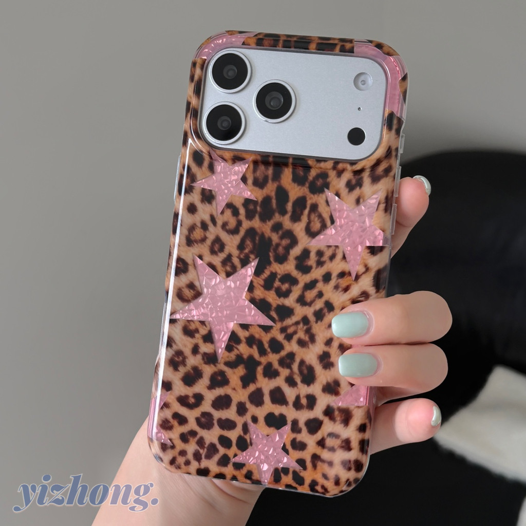 ปลอกสําหรับ iPhone 17 Pro Max 16 15P Luxury Pink Star เสือดาวพิมพ์แฟชั่น Soft TPU กันกระแทกเคสโทรศัพท์ Anti-scratch Dirt ทนฝาครอบป้องกัน Shell